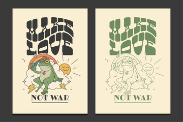 retro 60s posters with the message "Make Love Not War", vector illustration
