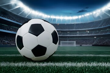 Fototapeta premium StockImage Closeup soccer ball at football stadium, highlighting the essence of the sport in action