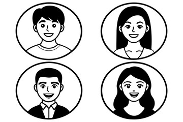 Flat vector illustration set of smiling human circle portraits, representing both female and male in