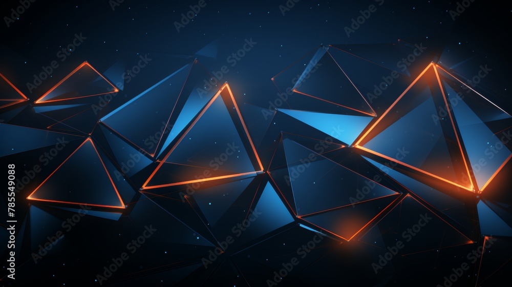 Poster futuristic blue and orange geometric tech texture with 3d triangular shapes pattern wall background