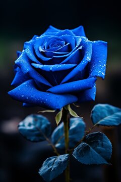 Enchanting moonlit close up of a stunning blue rose captured in macro photography