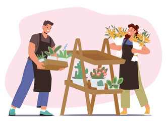 Florist Characters Create And Arrange Floral Designs For Various Occasions And Celebrations, Vector Illustration