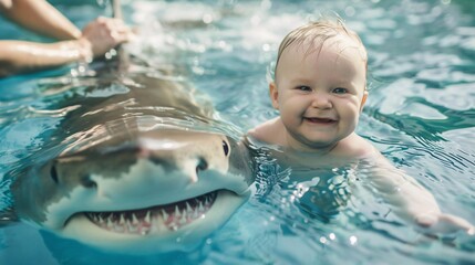 A smiling baby on a shark's back 01
