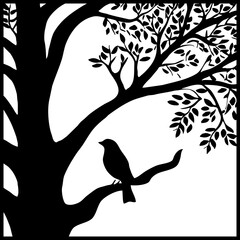 Bird . Animal black and white illustration . Logo design, for use in graphics. Generated by Ai
