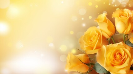 Yellow roses double exposure light frame greeting card template with copy space