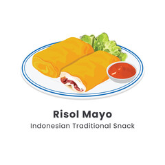 Hand drawn vector illustration of Risol Mayo traditional food from Indonesia