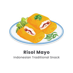 Hand drawn vector illustration of Risol Mayo traditional food from Indonesia