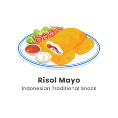 Hand drawn vector illustration of Risol Mayo traditional food from Indonesia