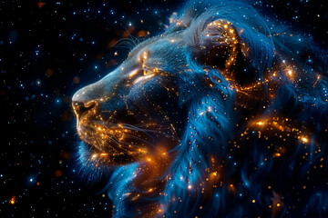 Constellation Leo, zodiac with starry sky, space. AI generation