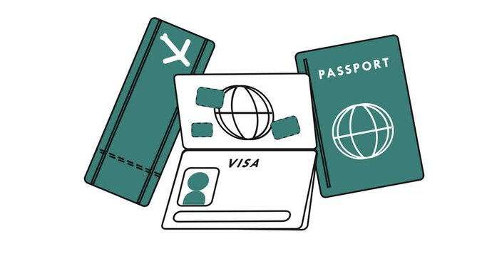 motion graphic of passport, visa, and ticket suitable for  traveling, tourism, immigration, travel document, travel agent. This is great collection for designing websites, aplication, presentation.
