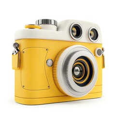 Cute and realistic 3D icon of a digital camera, compact design, isolated on white - obrazy, fototapety, plakaty