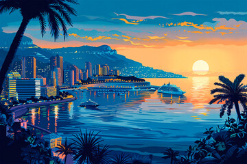 Monaco flat vector skyline illustration - obrazy, fototapety, plakaty