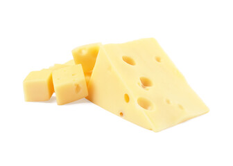 Cut fresh delicious cheese isolated on white