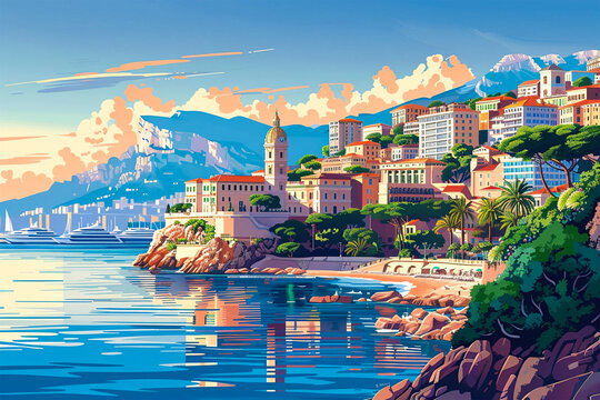Monaco flat vector skyline illustration