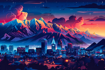 Salt Lake City Flat Vector Skyline Illustration