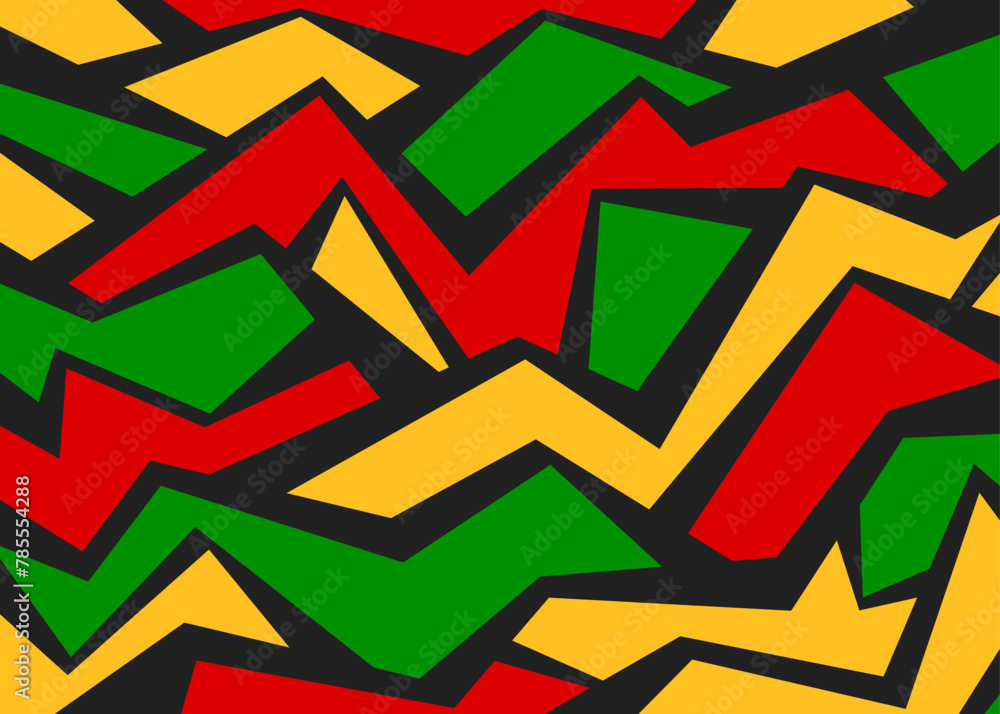 Poster abstract background with colorful geometric pattern and with rastafari color theme