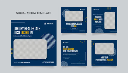 Social media template banner house architecture service promotion. real estate agency. fully editable instagram and facebook square post frame puzzle organic sale poster