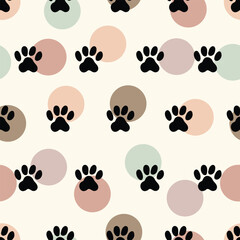 Vector seamless pattern paw pet , dog or cat footprint texture, animal background.Can be used in textile industry, paper, background, scrapbooking.Vector. - 785554445