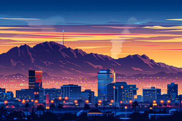 Tucson flat vector city skyline sunset illustration