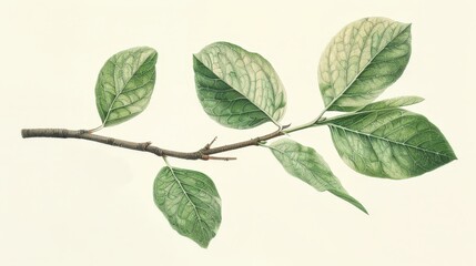 Fototapeta premium Botanical Illustrations: A photo of a leafy branch in a detailed botanical illustration