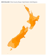 New Zealand plain country map. High Details. Solid Regions style. Shape of New Zealand. Vector illustration.