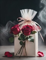 red rose and gift box