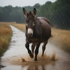 Fototapeta premium adult donkey in the water