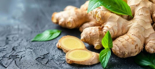 Obraz na płótnie Canvas Organic ginger root nutritious eco friendly herb for healthy culinary creations