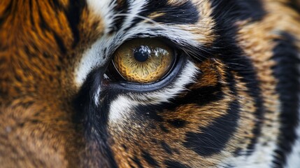 Eyes and Wildlife: A macro close-up photo of a tigers eye