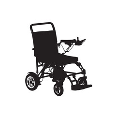 Black electric wheelchair silhouette vector icon illustration on white background