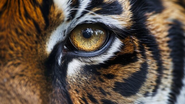 Eyes and Wildlife: A macro close-up photo of a tigers eye