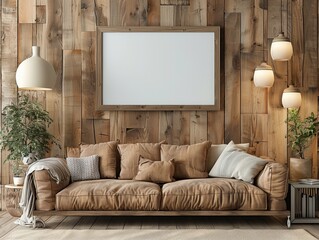 Wooden Wall Living Room With Couch