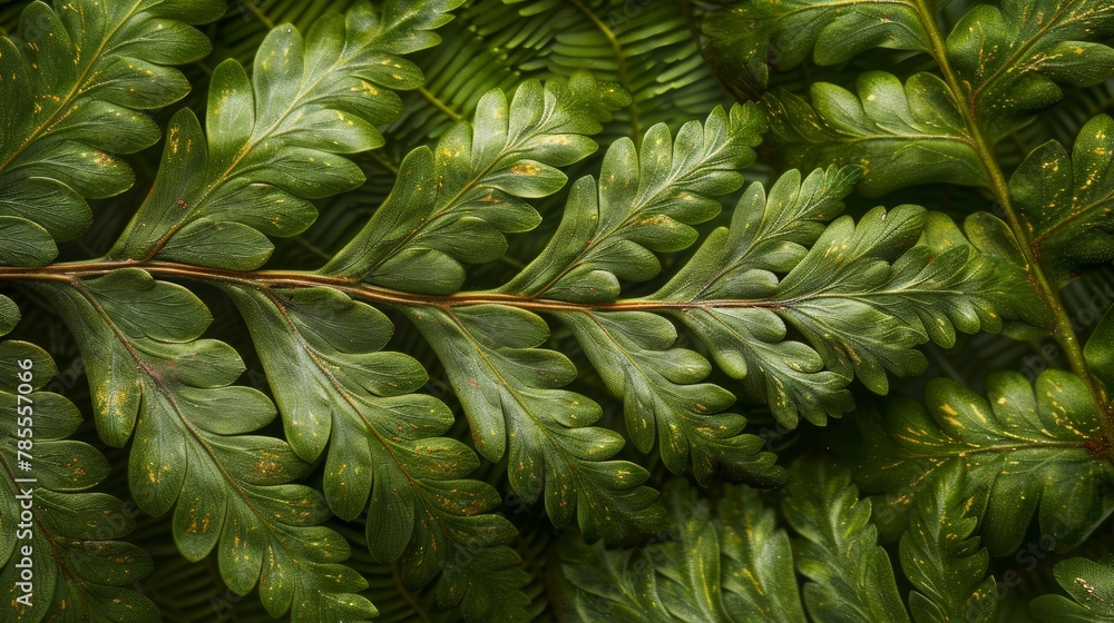 Poster leaf patterns: a close-up photo of a leafy fern, showcasing its intricate patterns and textures