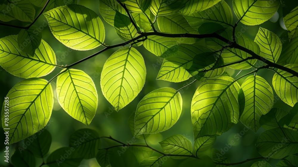 Aufkleber leaf patterns: a photo of overlapping leaves on a tree branch
