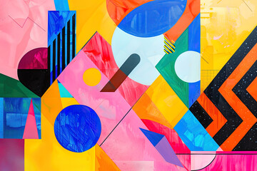 Farbenfrohe Abstrakte Geometrie aus bunten Formen und dynamischen Mustern - obrazy, fototapety, plakaty