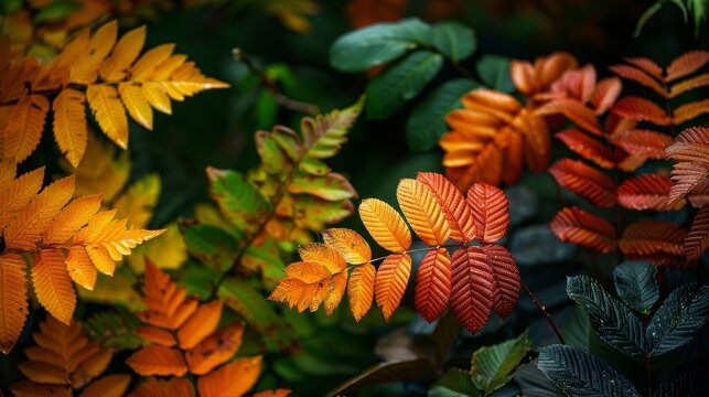 Seasonal Leaves: A photo of lush, dense foliage in the vibrant colors of autumn
