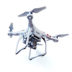 Realistic 3D icon of a drone with a camera, aerial photography and videography, isolated on white