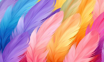 Fototapeta na wymiar illustration of rainbow colors soft small feathers. Pattern background texture romantic cozy vibe