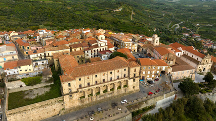 Fototapeta na wymiar Aerial view of Ruffo Castle located in Nicotera, an Italian municipality located in the province of Vibo Valentia in Calabria, Italy.