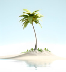 Sand Island with Coconut Palm Tree and Blue Sky close-up, tropical nature concept, realistic illustration, generative ai - 785558053