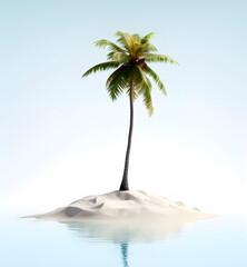Sand Island with Coconut Palm Tree and Blue Sky close-up, tropical nature concept, realistic illustration, generative ai - 785558083