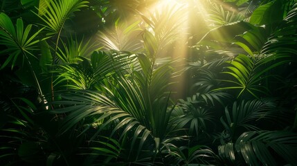 Tropical Leaves: A photo of sunlight filtering through dense tropical foliage