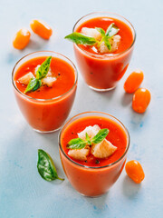 Gaspacho soup in glass, vertical