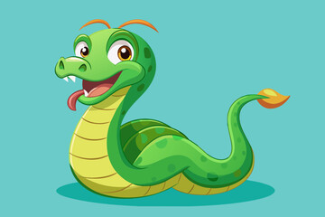 Playful cartoon depiction of a green snake, exuding humor and charm with its quirky characteristics and lively expression