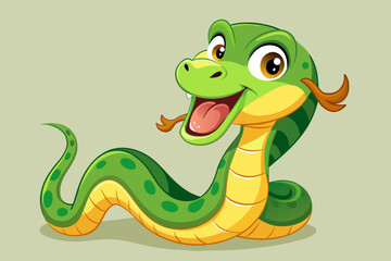 Playful cartoon depiction of a green snake, exuding humor and charm with its quirky characteristics and lively expression