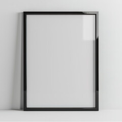 Minimalistic black picture frame on a white wall. Mockup frame. Ratio 3x4.
