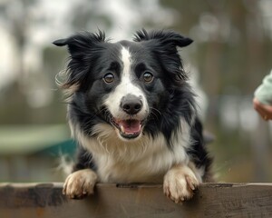 Fototapeta premium Capture the bond between a dog and their handler during a challenging agility course ,close-up,ultra HD,digital photography