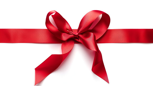 red holiday bow on white background ,Beautiful red bow from satin ribbon on white background