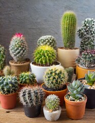 collection of small indoor plants , various cactus and succulent plants in different pots. 2