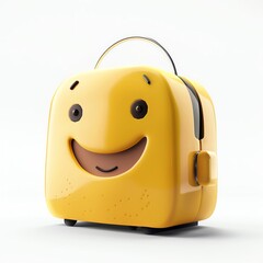 Realistic 3D icon of a smiling toaster, friendly design, isolated on white
